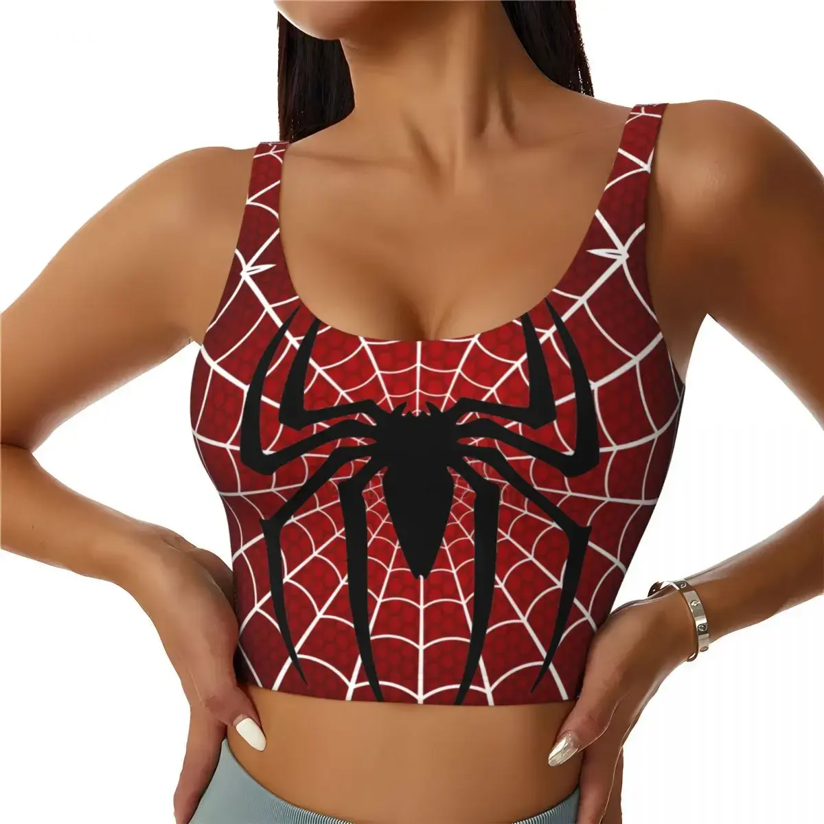 Custom Spider Man Retro Swinging Kick Workout Crop Tank Tops Women Running Sports Bras