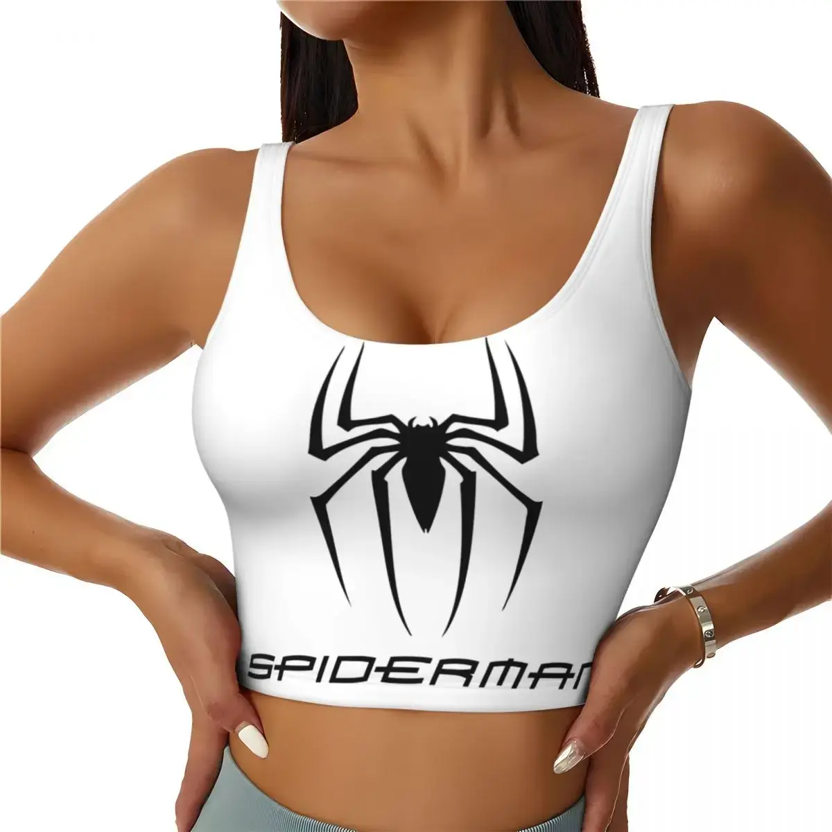 Custom Spider Man Retro Swinging Kick Workout Crop Tank Tops Women Running Sports Bras