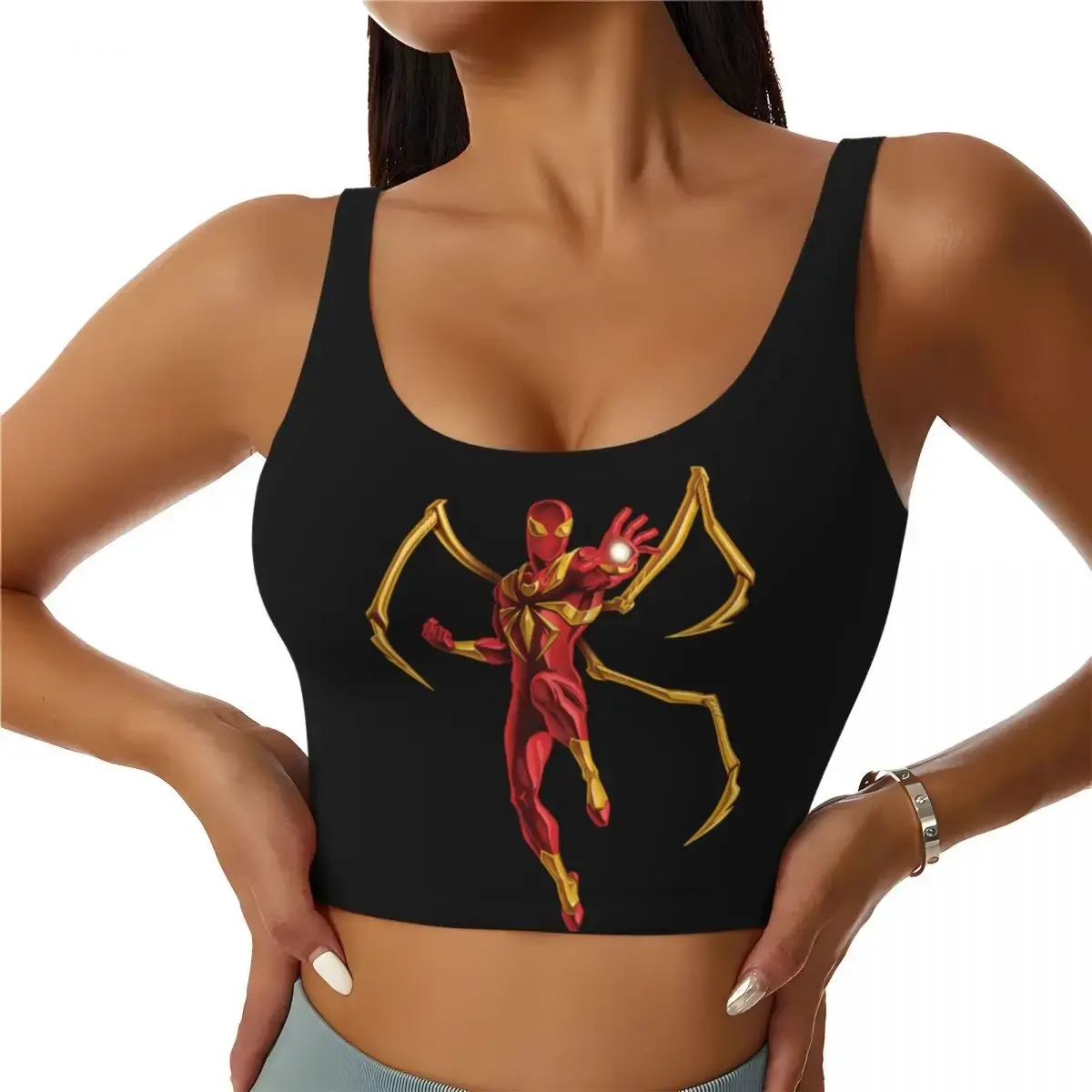 Custom Spider Man Retro Swinging Kick Workout Crop Tank Tops Women Running Sports Bras