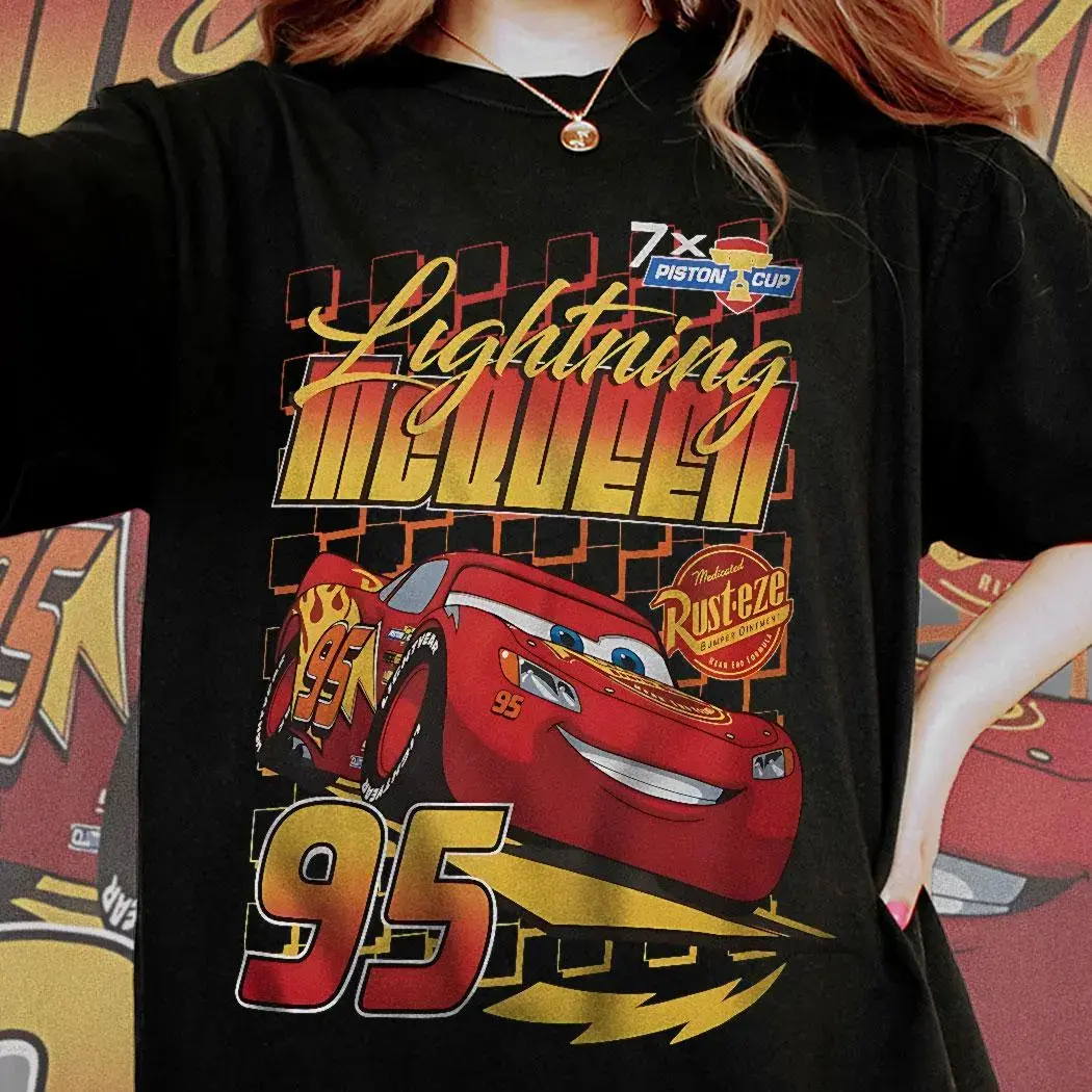 Disney Cars Lightning McQueen Animated Cute Printed Summer T-Shirt Boy Girl Casual Vintage Short Sleeve Family Parent-Child Top
