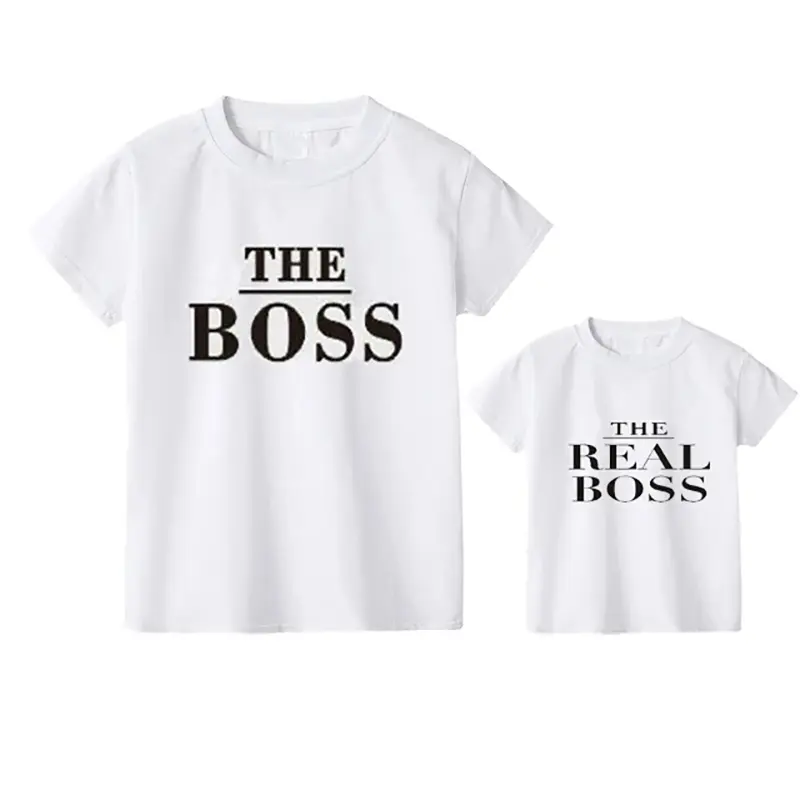 Summer Mother Kids Cotton The Boss The Real Boss Letter Print Family Matching Outfits Mom And Me Short sleeve Clothes Girl Women