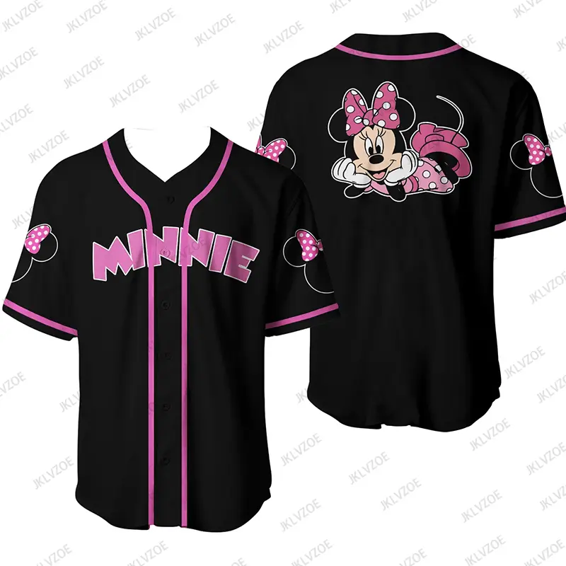 MINISO Summer New Kawaii Hello Kitty Sports Women Men Baseball Jersey Short Sleeves Anime Loose Baseball Uniform Casual Tops