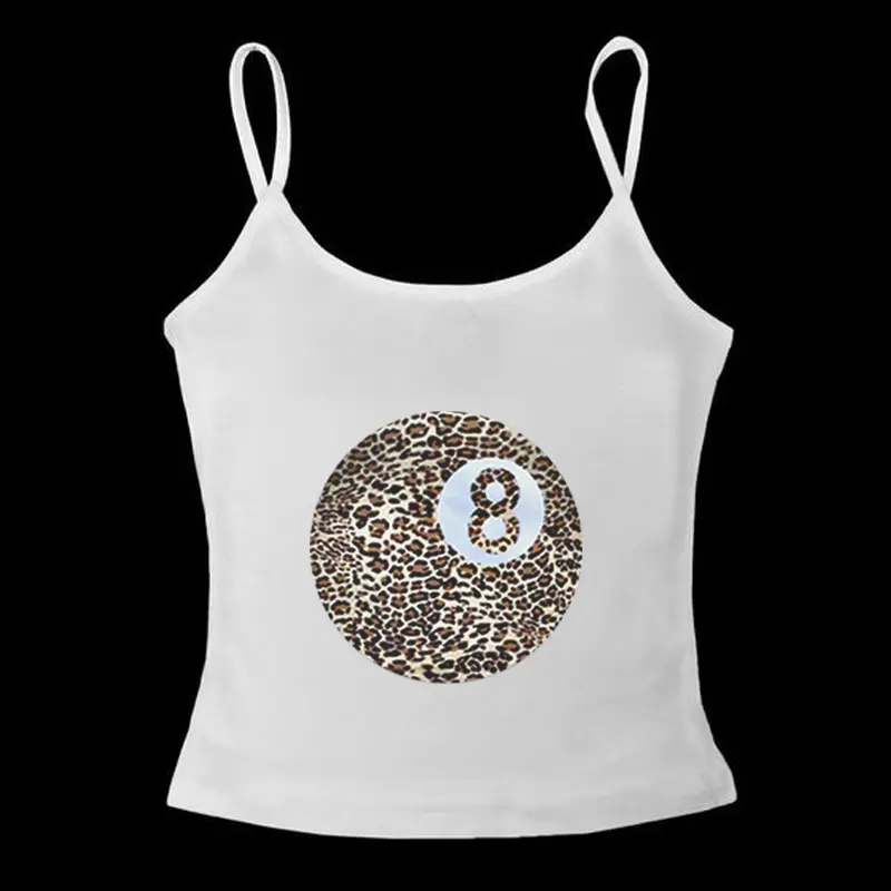 Black 8 Ball Cute Print Girly Heart Slim Shoulder Y2k Slimming Hot Girl Style Short-Sleeved T-Shirt Tank Tops For Summer New
