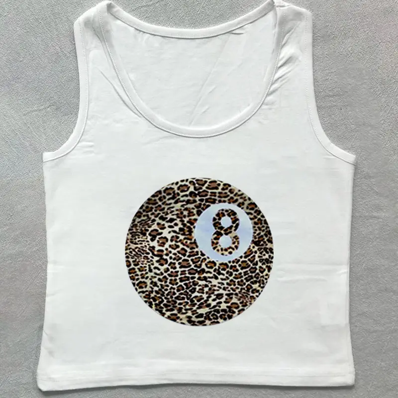 Black 8 Ball Cute Print Girly Heart Slim Shoulder Y2k Slimming Hot Girl Style Short-Sleeved T-Shirt Tank Tops For Summer New