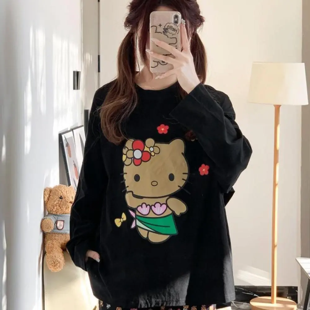 Cute Hello Kitty Pajamas Suit Cartoon Sanrioed Anime Comfortable Printed Trousers Home Clothes Cute Loose Casual Nightwear Girl