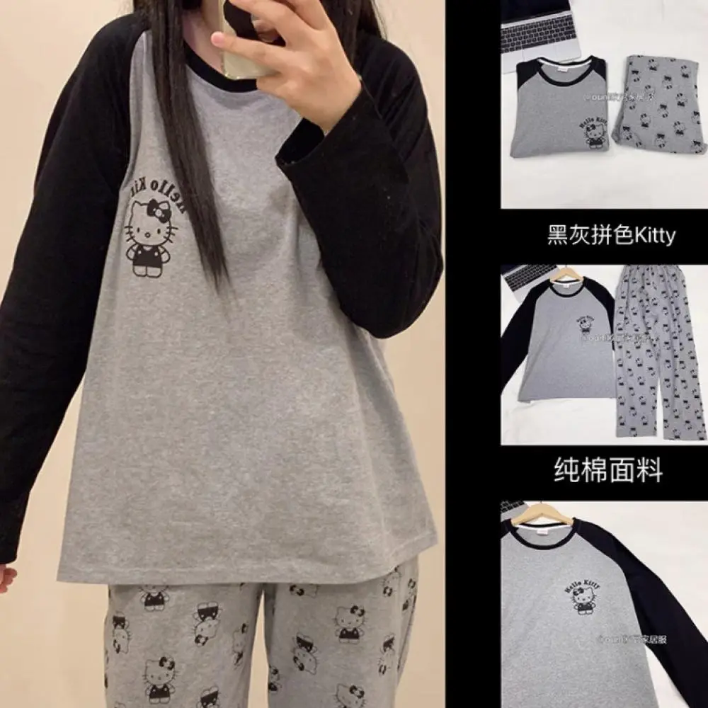 Cute Hello Kitty Pajamas Suit Cartoon Sanrioed Anime Comfortable Printed Trousers Home Clothes Cute Loose Casual Nightwear Girl