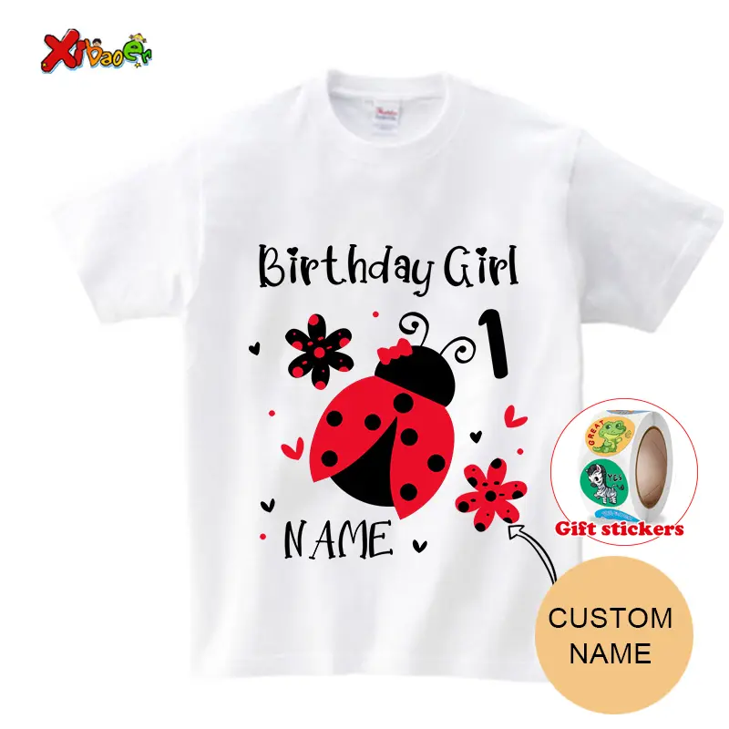 Ladybug Birthday Girl T Shirt Girls T-shirt Family Matching Outfits Kids T Shirt Baby Girl Shirt Give Away Children's Stickers