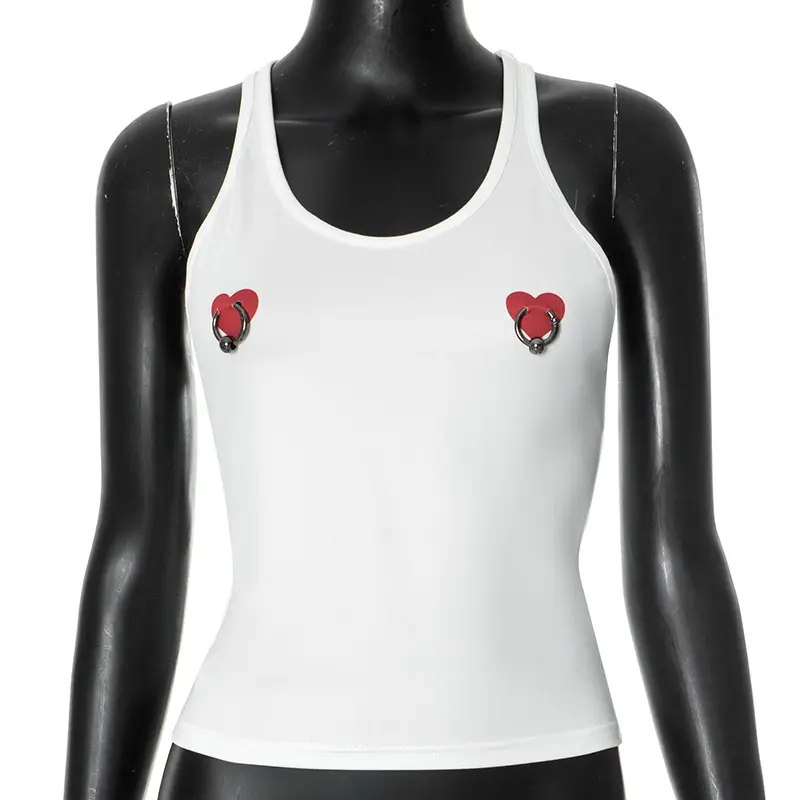 Heart Print Metal Rings Crop Tops Women Y2k 2025 Spring Casual Simple Classic Tank Tops Streetwear Skinny Sporty Camis