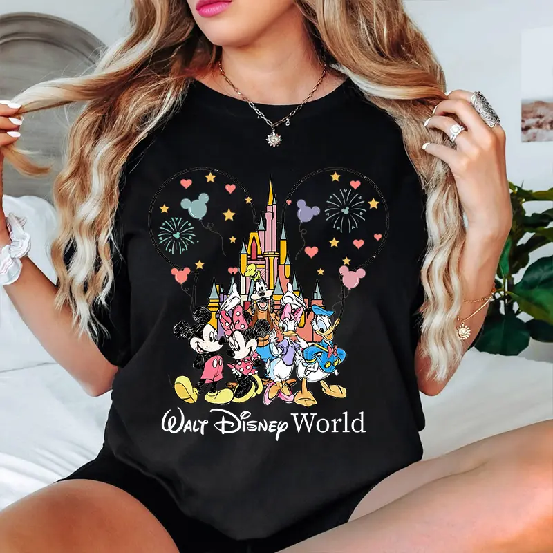 Disney World Mickey and Friends Printed Women's T-Shirt Cotton Short Sleeve Casual Top Kawaii Y2k Cute T-Shirt