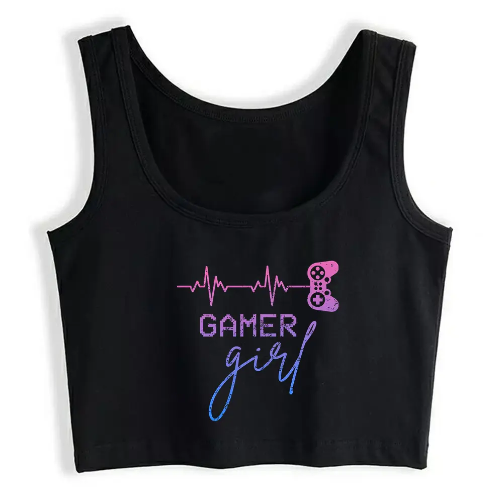 Gamer Girl Cute Heartbeat Graphic Sexy Slim Crop Top Video Game Lovers Harajuku Tank Tops Girl's Esports Style Cotton Camisole