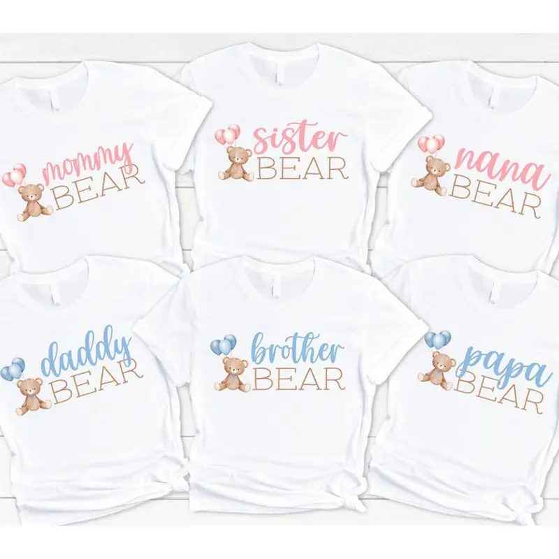 Teddy Bear Birthday Shirts for Family  1st Birthday Girl Boy Beary First Birthday Mama Bear Brother Nana Bear Pink Blue T-shirt