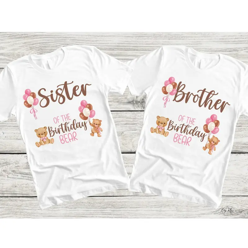 Teddy Bear Birthday Shirts for Family  1st Birthday Girl Boy Beary First Birthday Mama Bear Brother Nana Bear Pink Blue T-shirt