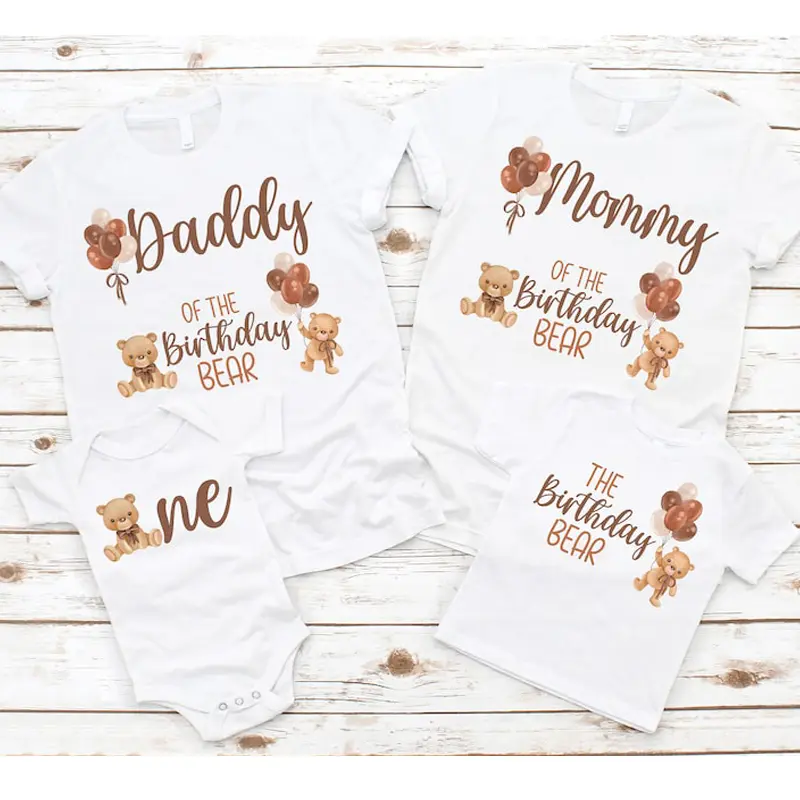 Teddy Bear Birthday Shirts for Family  1st Birthday Girl Boy Beary First Birthday Mama Bear Brother Nana Bear Pink Blue T-shirt
