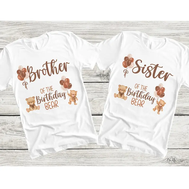 Teddy Bear Birthday Shirts for Family  1st Birthday Girl Boy Beary First Birthday Mama Bear Brother Nana Bear Pink Blue T-shirt