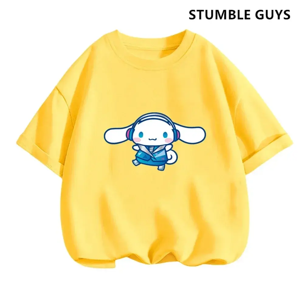 2024 New MINISO Cinnamoroll T-shirt Children's Clothing Girls Summer Boys Short-sleeved Sanrio Cartoon T-shirt Baby Trucksuit