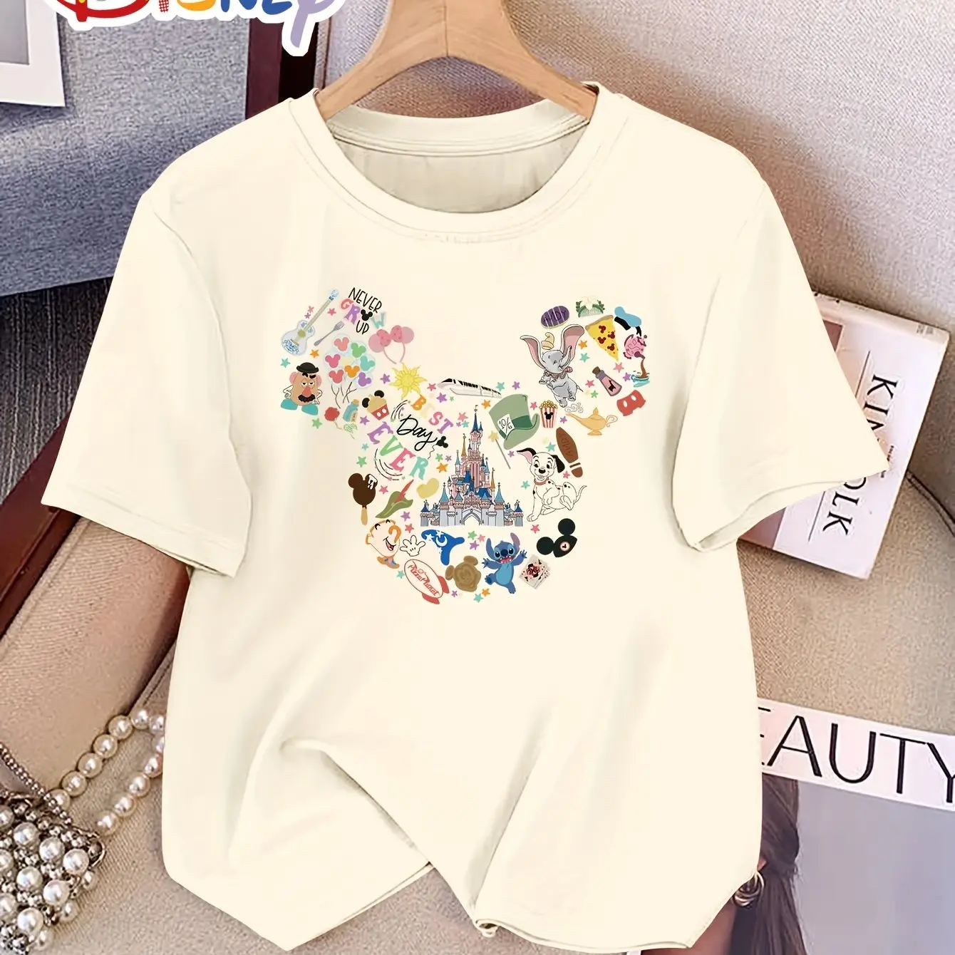 Disney Cartoon Characters Boy Girl Kid Summer T-shirt Family Parent-child Clothing Casual Loose Comfort Short-sleeved Men Women