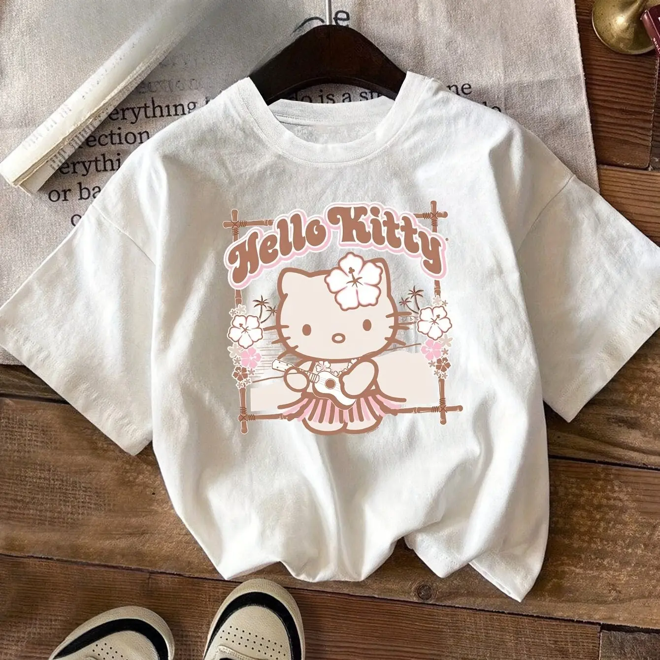 Sanrio Hello Kitty Girl Kids Summer T-Shirt Family Parent-Child Cartoon Cute Casual Loose Comfortable Short Sleeve Women's Top