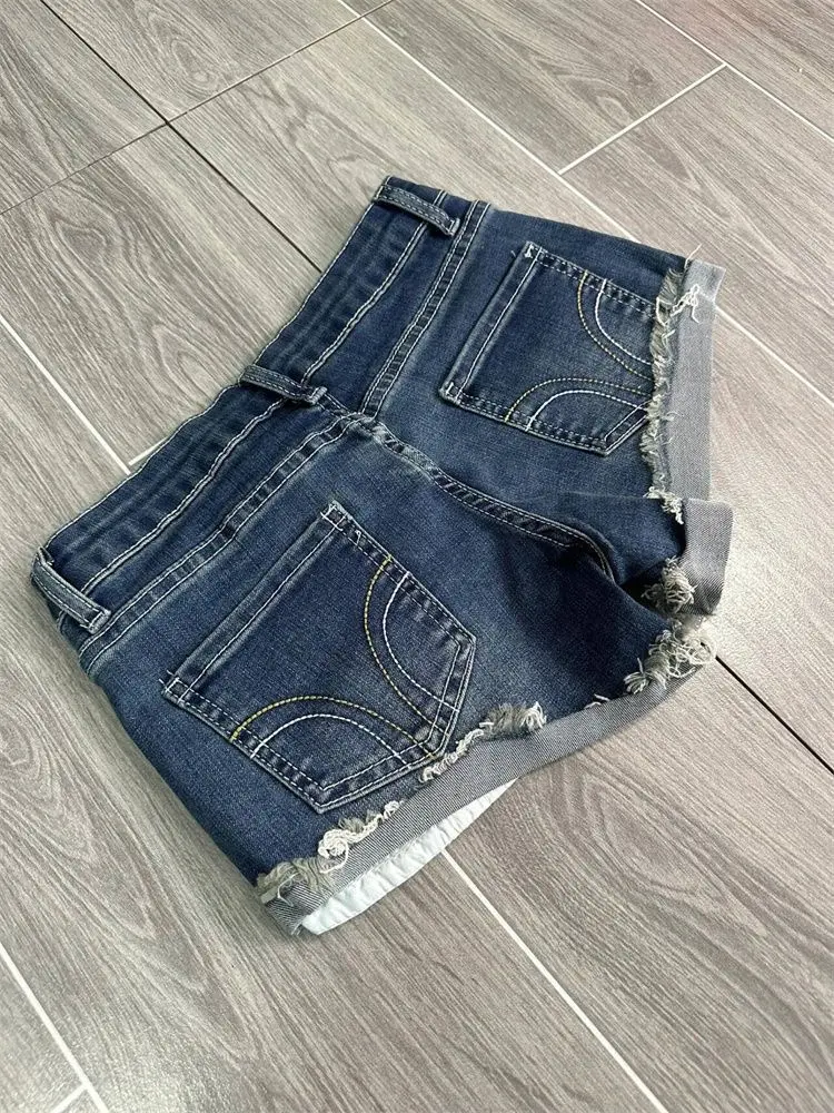 Women's Low Rise Elastic Tight Curled Denim Shorts Summer New Hot Girl Street Casual Hip Wrap Sexy Mini Shorts Female