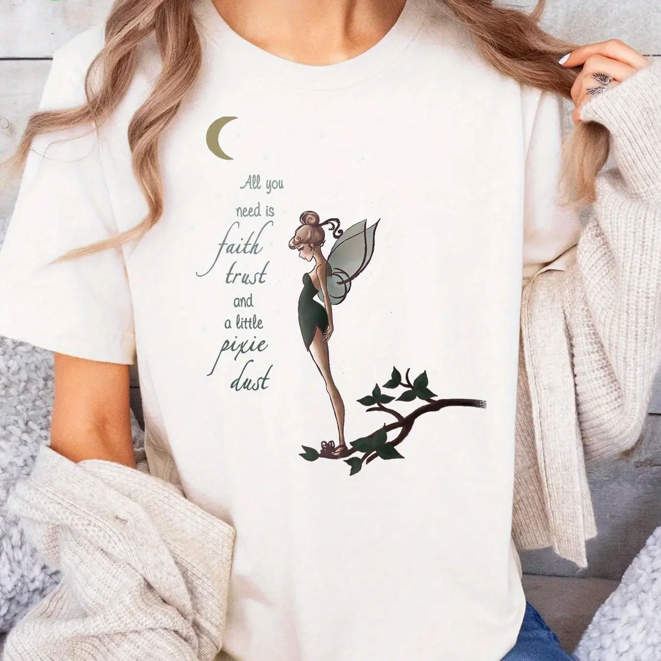 Peter Pan Tinker Bell Girls Summer T-Shirt Family Parent-Child Cute Casual Loose Comfortable Oversized Cotton Short Sleeve Women