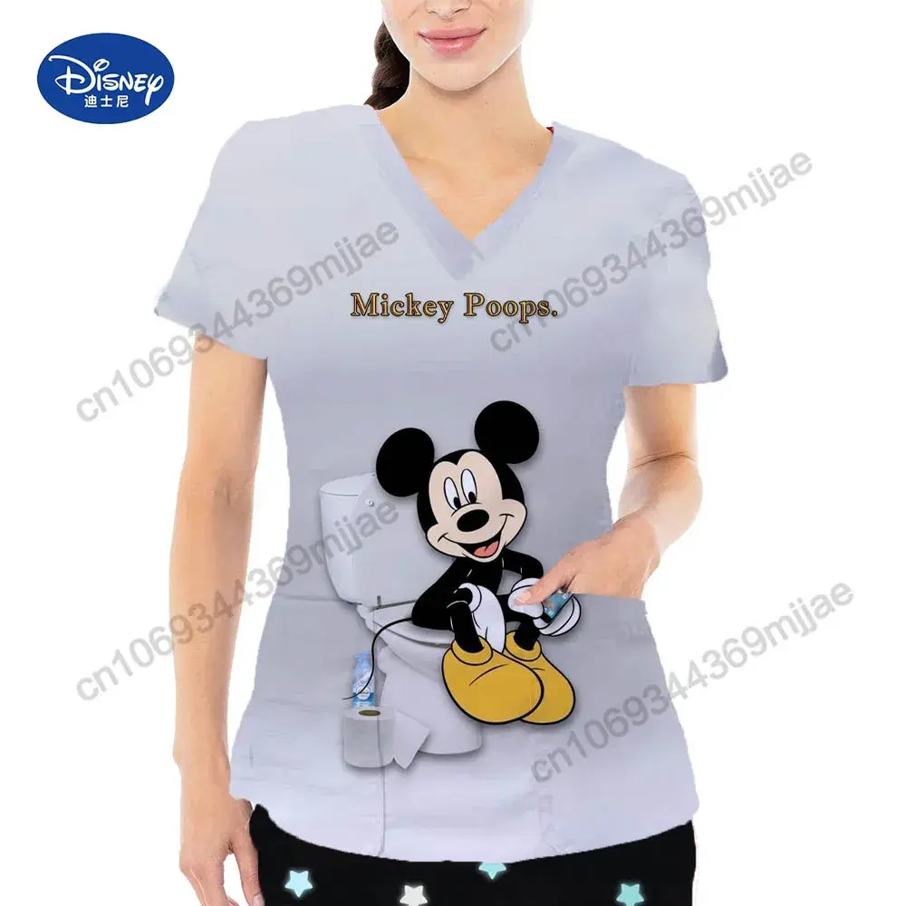 Leisure and comfortable clothing 2025 fashion clothing Y2k street wear Disney cartoon women's pocket V-neck top Y2k pocket top