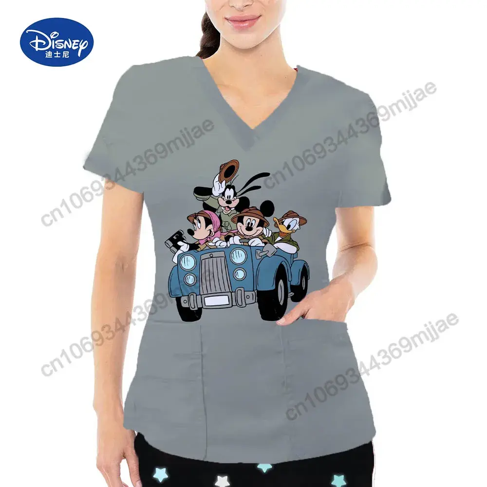 Leisure and comfortable clothing 2025 fashion clothing Y2k street wear Disney cartoon women's pocket V-neck top Y2k pocket top