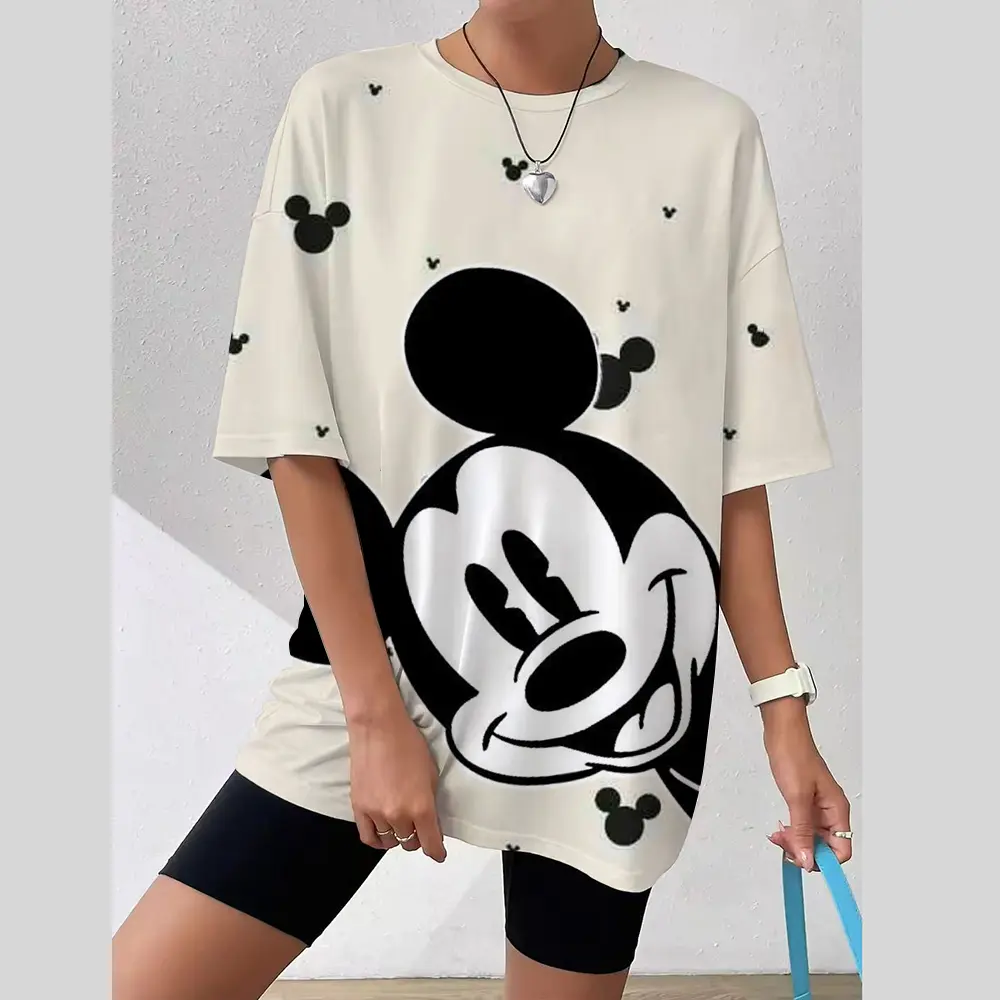 Women's O-Neck T-shirt Disney Mickey Mouse print Y2k Harajuku Pullover Vintage Tops Fashion Tees Oversized Female Clothes Summer