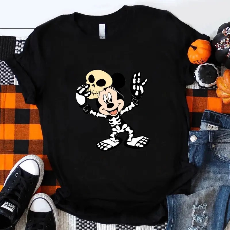 Cute Disney Fun Mickey and Minnie Mom Printed Summer T-shirt Women Trick or Treat Fashion Halloween Girls Street T-shirt