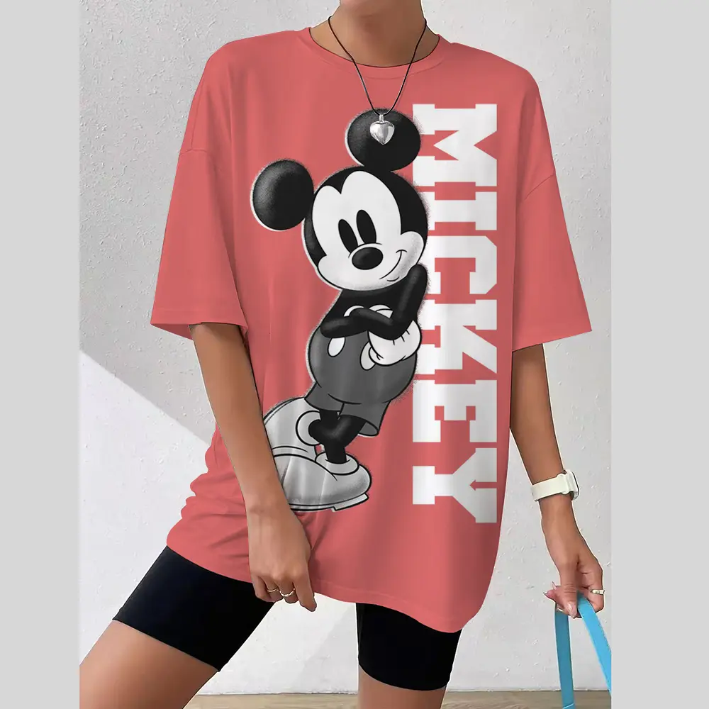 Women's O-Neck T-shirt Disney Mickey Mouse print Y2k Harajuku Pullover Vintage Tops Fashion Tees Oversized Female Clothes Summer