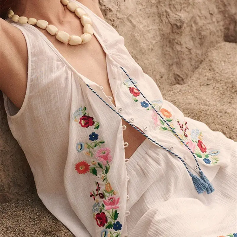 Imcute Tie Front Tank Top Women Y2k Floral Embroidery Babydoll Crop Vest CamiTeen Girl Coquette Embroidered Going Out Camisole