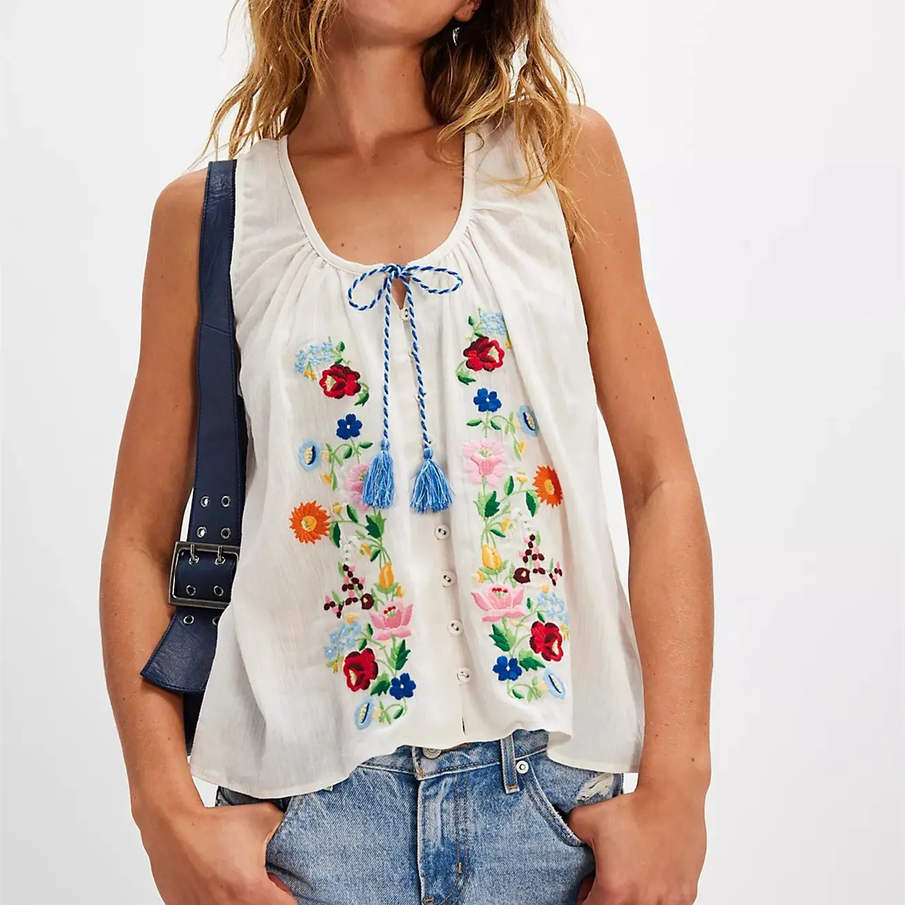 Imcute Tie Front Tank Top Women Y2k Floral Embroidery Babydoll Crop Vest CamiTeen Girl Coquette Embroidered Going Out Camisole