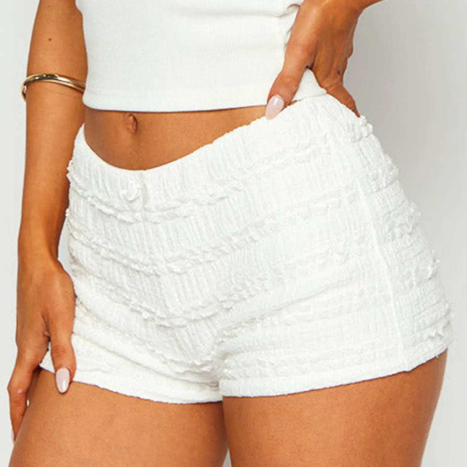 Y2K Women Kawaii Mini Shorts Solid Color Low Waist Ruffled Mini Bow Front Short Pants Bodycon Slim Fit Shorts Summer Clubwear