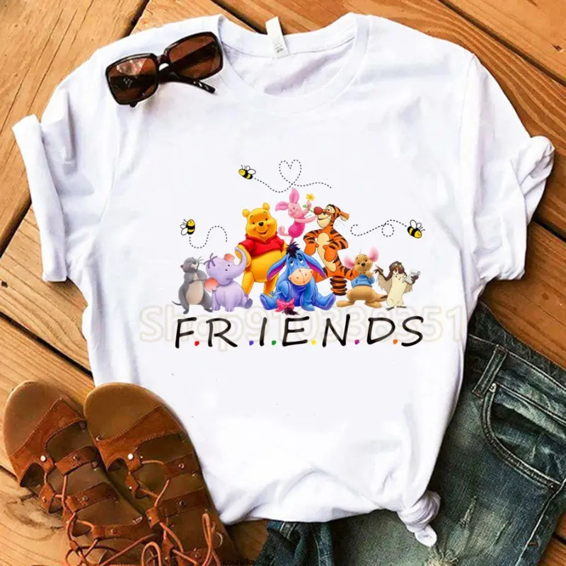 Disney Cartoon Women's Winnie The Pooh Printing T-shirt Kawaii Pooh Bear Tiger Pig Short Sleeve Tshirt Harajuku Fashion Y2K Tops