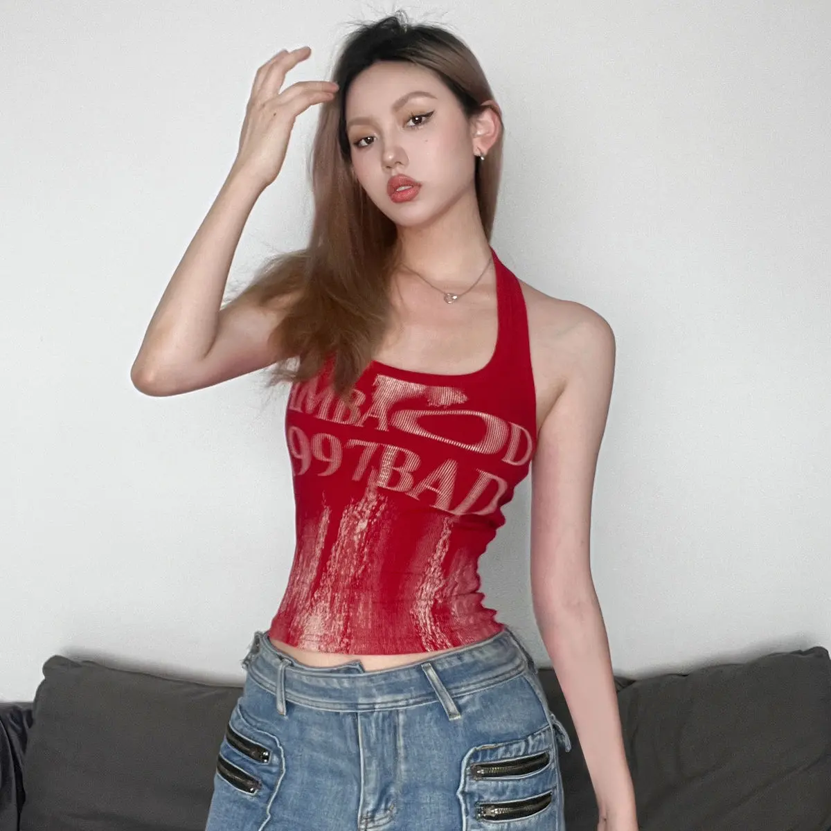 1pcs Women Knit Sleeveless Halter Tops Girls Solid Slim Letter Printing Crop Womens Sports Vest Backless Strapless Tank Tops