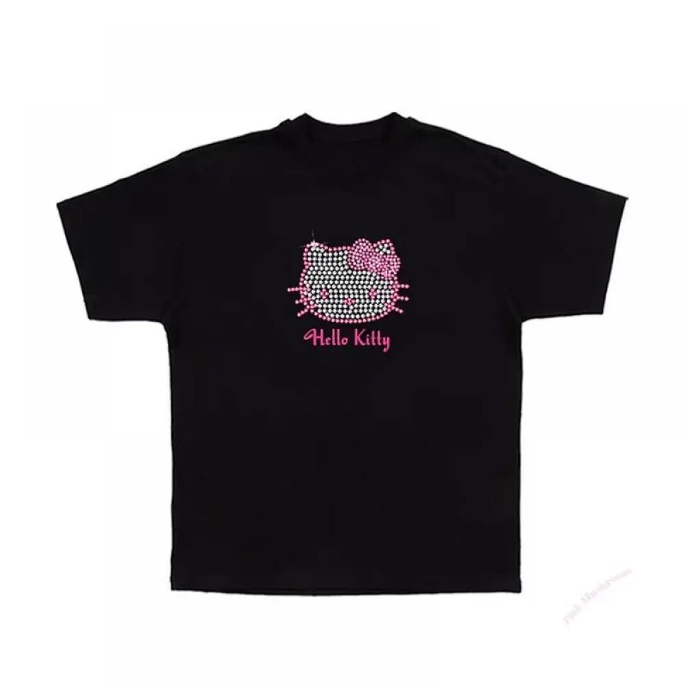 Cartoon Hello Kitty Cotton T-Shirt Sanrioed Anime Women  Kt Short Sleeve Summer Cute Comfortable Couple Tops Kawaii Loose Casual