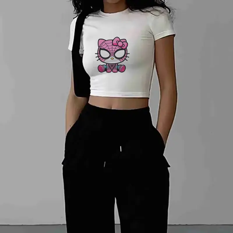 Smumer New Spiderman Y2K Tshirt Print Cartoon Casual T-shirt Girl Clothes Tee Shirt Tops For Short Sleeve Short Style T-shirt