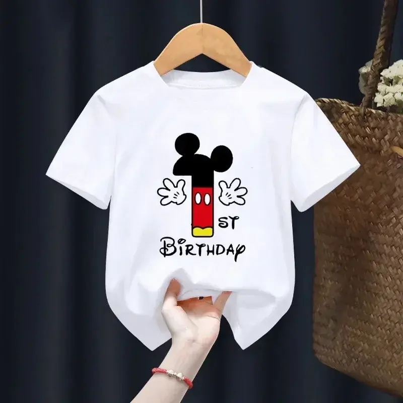 Children's Cotton T Shirt Mickey Mouse 2-14 Birthday Number T-shirt Birthday Gift Clothes Baby Letter Top Summer Kid T-shirt
