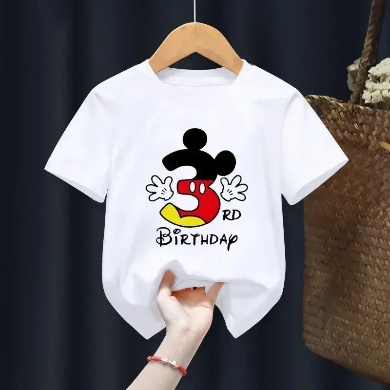 Children's Cotton T Shirt Mickey Mouse 2-14 Birthday Number T-shirt Birthday Gift Clothes Baby Letter Top Summer Kid T-shirt