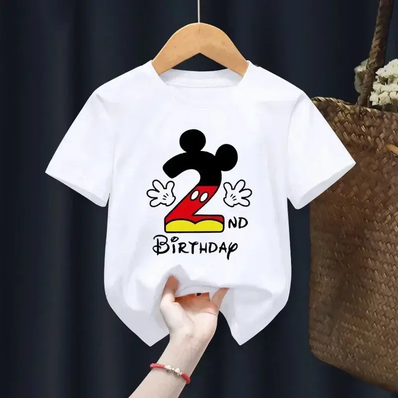 Children's Cotton T Shirt Mickey Mouse 2-14 Birthday Number T-shirt Birthday Gift Clothes Baby Letter Top Summer Kid T-shirt