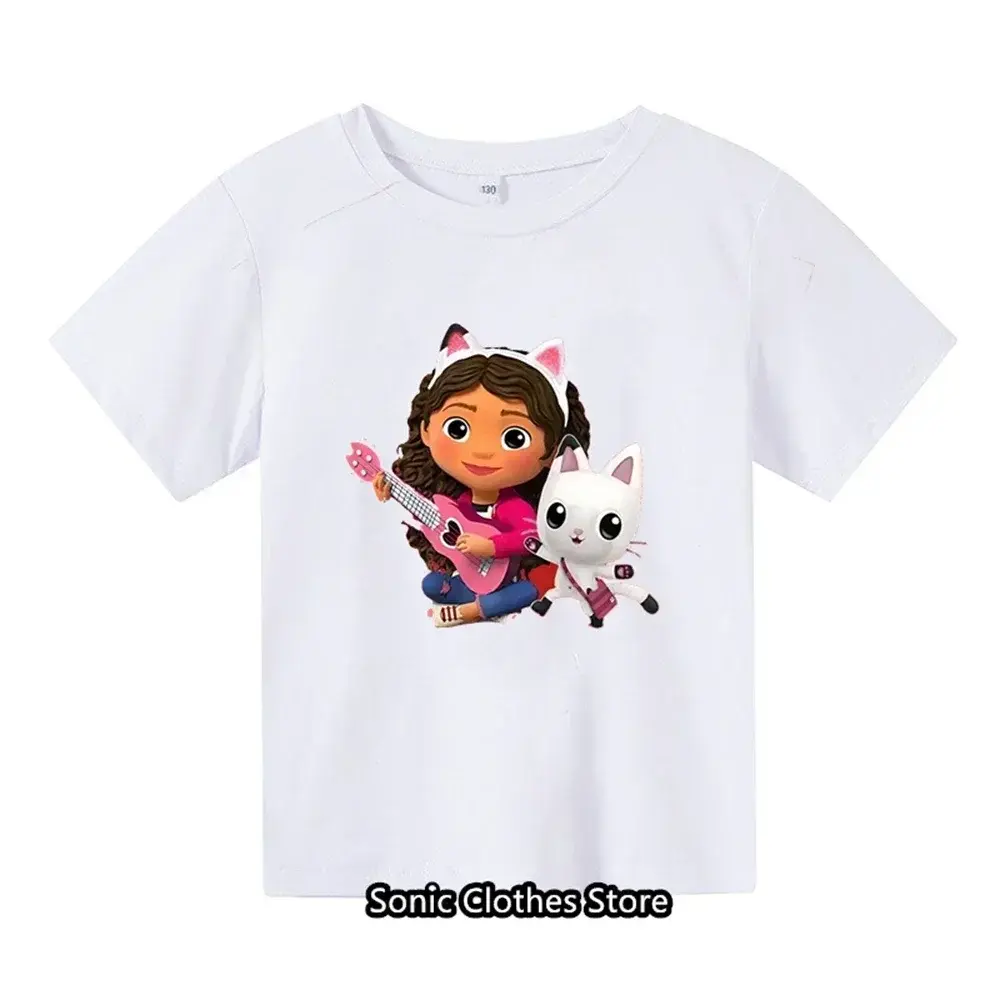 2024 New Gabby Doll House Summer T-shirt Children's Short Sleeve Boys Cartoon Gabby Cat Girls Casual Short Sleeve Hot Sale