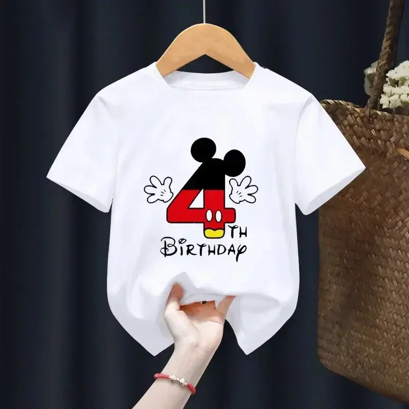 Children's Cotton T Shirt Mickey Mouse 2-14 Birthday Number T-shirt Birthday Gift Clothes Baby Letter Top Summer Kid T-shirt