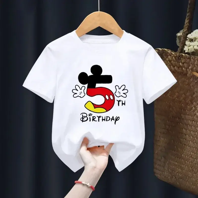 Children's Cotton T Shirt Mickey Mouse 2-14 Birthday Number T-shirt Birthday Gift Clothes Baby Letter Top Summer Kid T-shirt