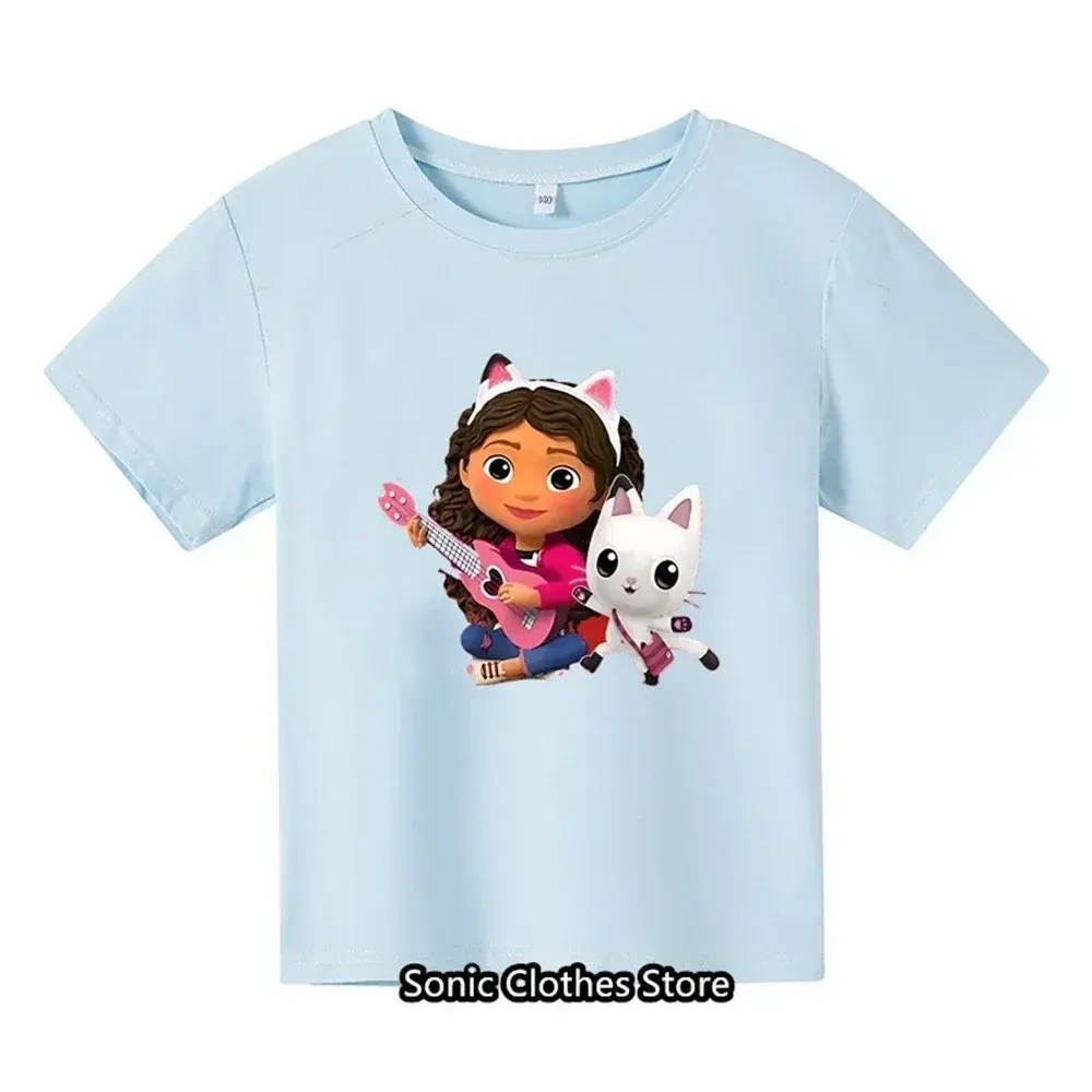 2024 New Gabby Doll House Summer T-shirt Children's Short Sleeve Boys Cartoon Gabby Cat Girls Casual Short Sleeve Hot Sale