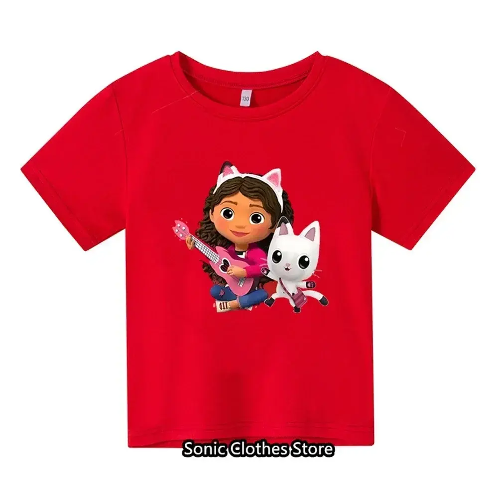 2024 New Gabby Doll House Summer T-shirt Children's Short Sleeve Boys Cartoon Gabby Cat Girls Casual Short Sleeve Hot Sale