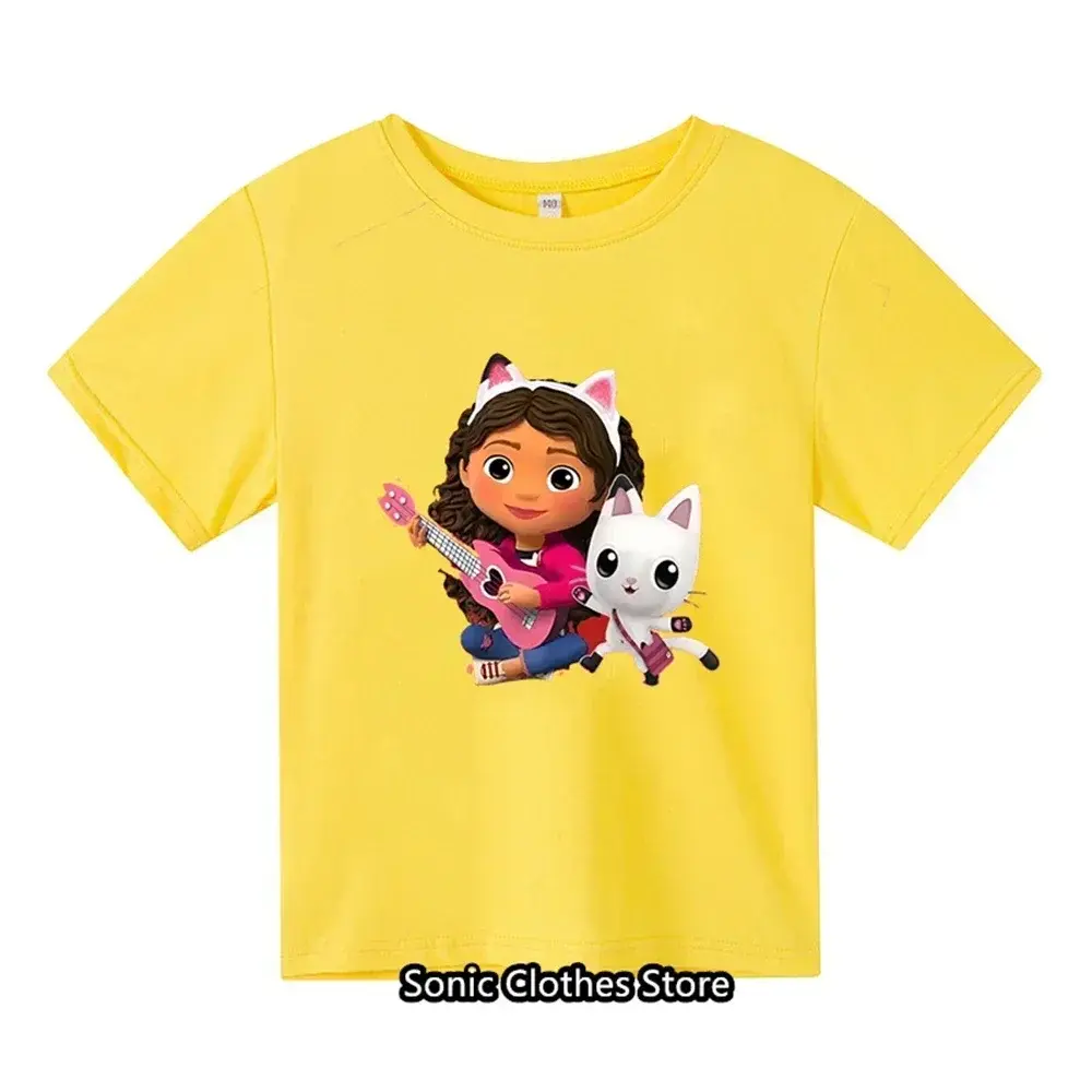 2024 New Gabby Doll House Summer T-shirt Children's Short Sleeve Boys Cartoon Gabby Cat Girls Casual Short Sleeve Hot Sale