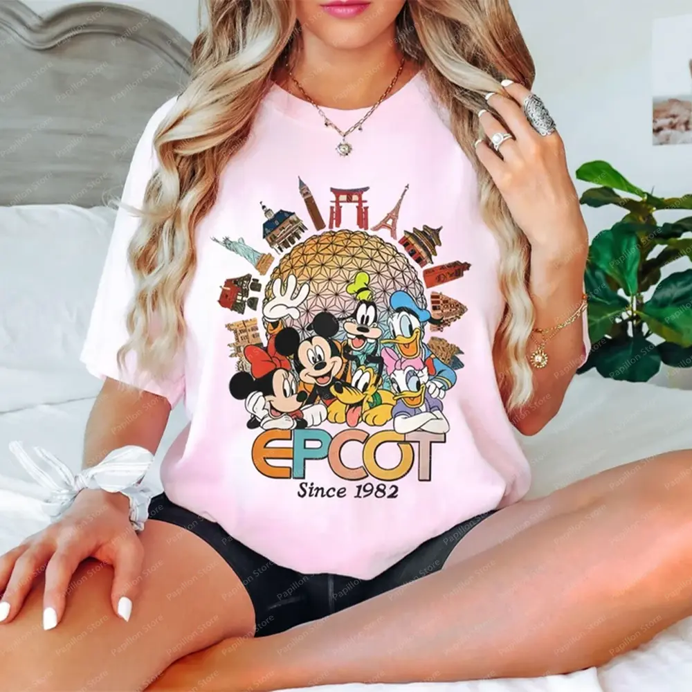 Disney Epcot World Top Friends 1982 Mickey Mouse Minnie Gift T Shirt Disneyland Family Trip Disney Matching Tee Cotton Clothes