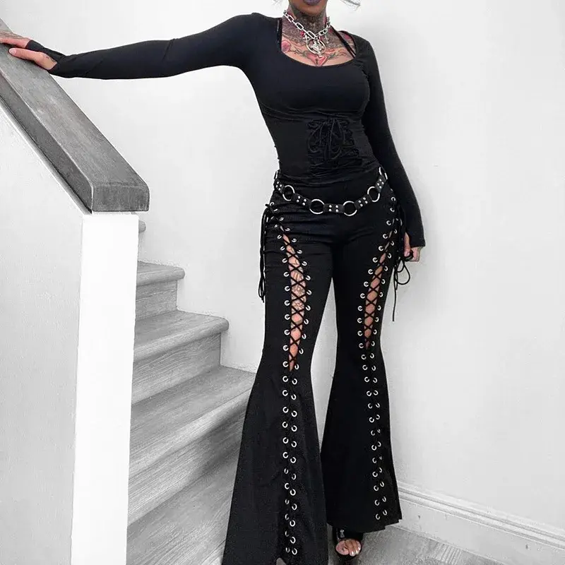 2025 New Ribbon Corn Strap Flared Pants Women