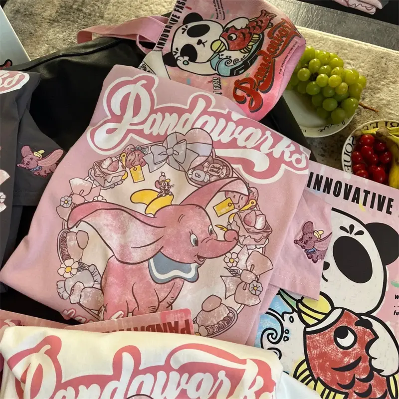 Kawaii Disney Dumbo Harajuku T Shirt Women Ullzang Cute Elephant Anime T-shirt Summer Streetwear Y2K Tshirt Cartoon Top Tee Girl
