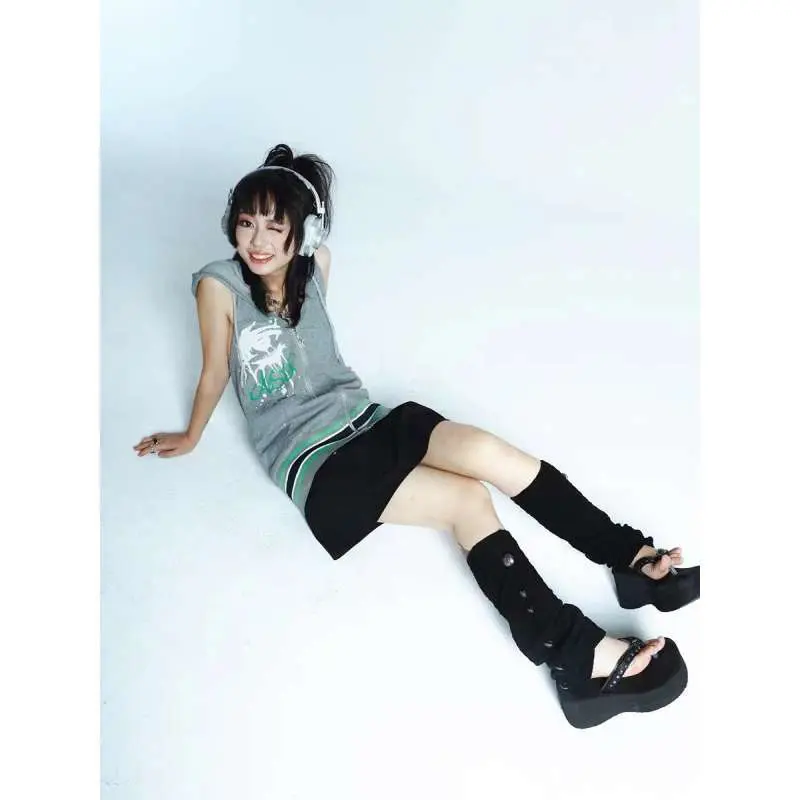 Onalippa Subcultural Punk Y2k Spicy Girl Sports Hooded Print Hanging Neck Vest 2025 Summer Women Unique Sleeveless Backless Top