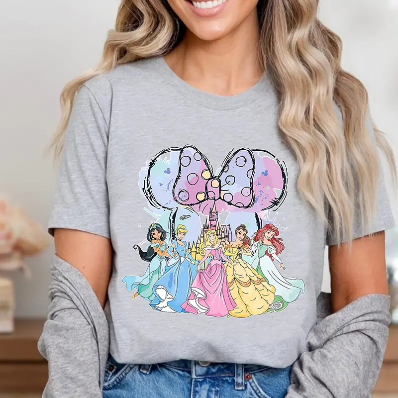 Disney Minnie Mouse TShirt Magic Kingdom Short Sleeved Cotton T-shirt American Retro Women's Fashion Casual Streetwear Sport Tee