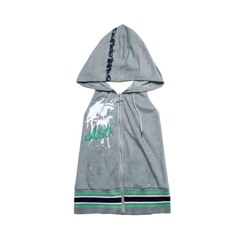 Onalippa Subcultural Punk Y2k Spicy Girl Sports Hooded Print Hanging Neck Vest 2025 Summer Women Unique Sleeveless Backless Top